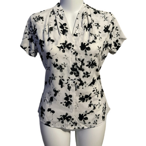 Calvin Klein Black and White Floral Blouse Sz small polyester
